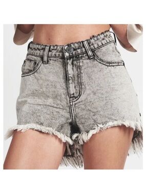 One Teaspoon Bonita High Waist Grey Society Acid Wash Fray Hem Jean Shorts 26
